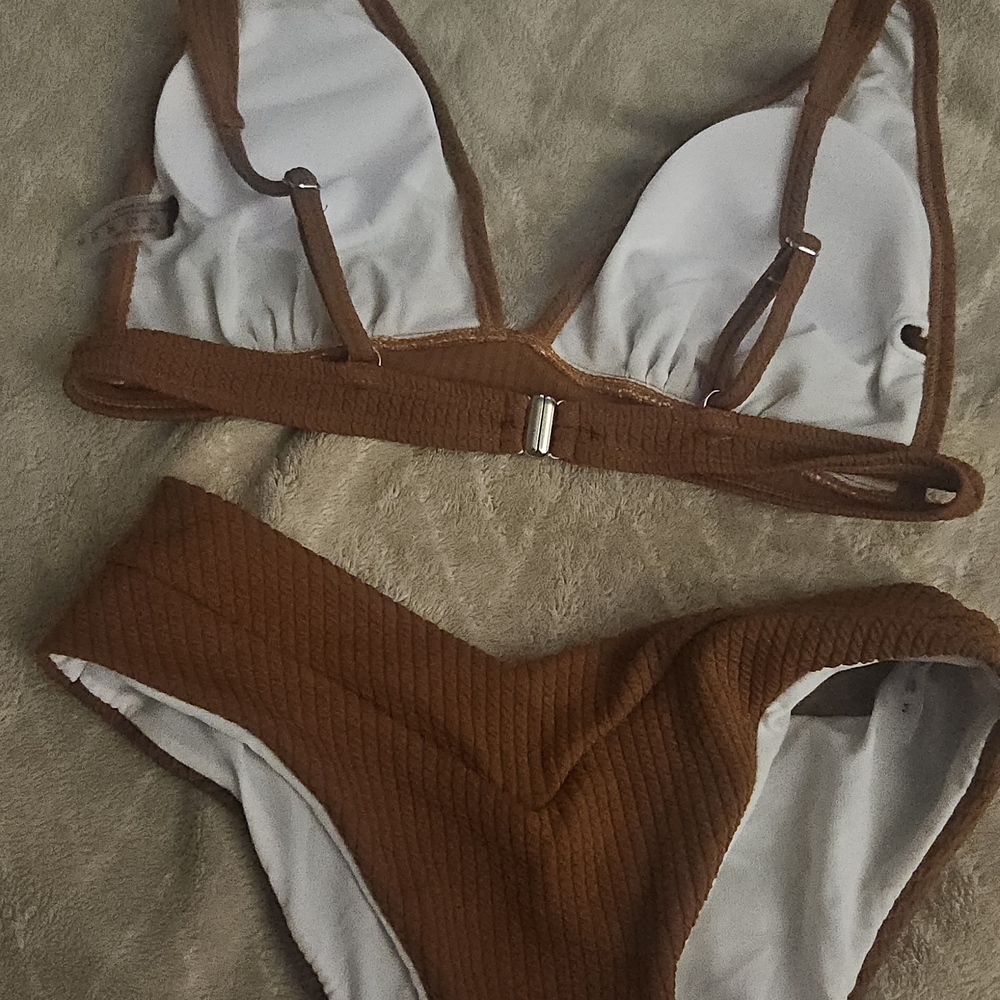 Brown Ribbed Bikini Set - Picture 2 of 4